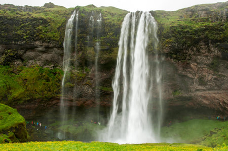 The imposing Seljalandsfoss waterfall in Icelandの写真素材