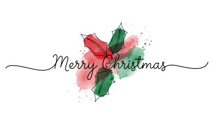 Line art with the words Merry Christmas and abstract hollyの素材