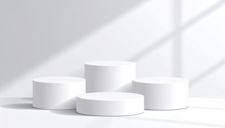 Podium, pedestal display on a white background for product advertising. Concept mockupの素材
