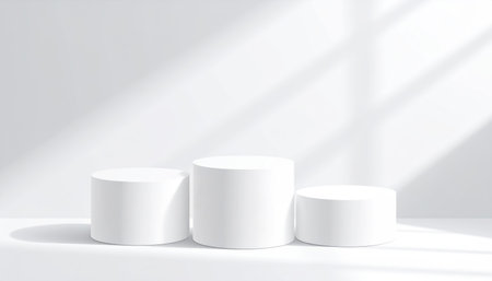 Podium, pedestal display on a white background for product advertising. Concept mockupの素材