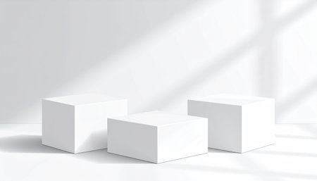 Podium, pedestal display on a white background for product advertising. Concept mockupの素材
