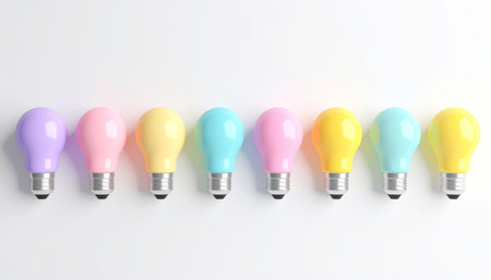 Colorful light bulbs on white background. Technology conceptの素材
