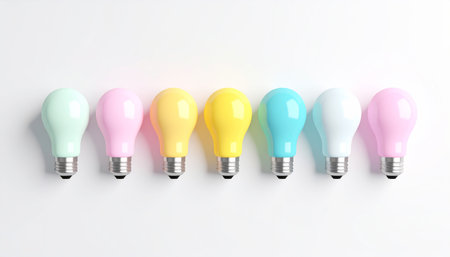 Colorful light bulbs on white background. Technology conceptの素材