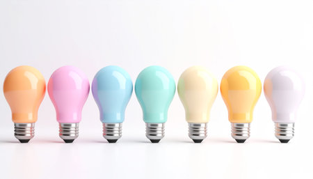 Colorful light bulbs on white background. Technology conceptの素材