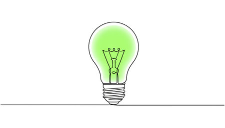 Green light bulb illustration on white background. Technology and ecology conceptの素材