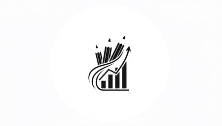 Minimalist bar chart icon with pencils silhouette on a white backgroundの素材