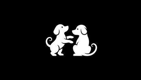 Minimalist white dogs silhouette logo on black backgroundの素材
