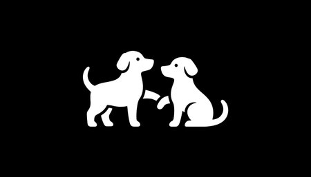 Minimalist white dogs silhouette logo on black backgroundの素材