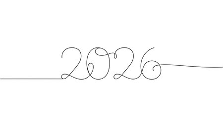 Line art with the word 2026. Happy New Yearの素材