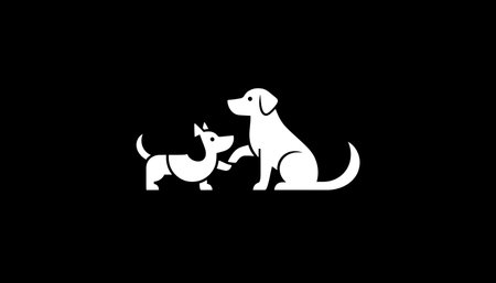 Minimalist white dogs silhouette logo on black backgroundの素材