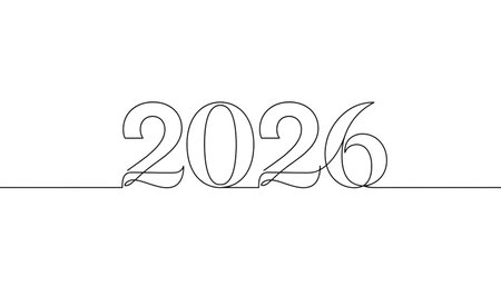 Line art with the word 2026. Happy New Yearの素材
