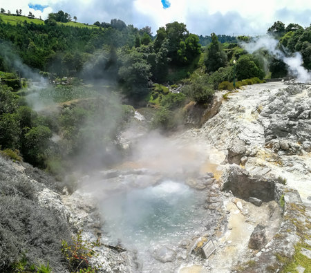 Furnas Fumarolas on Sao Miguel Island in the Azores archipelagoの写真素材