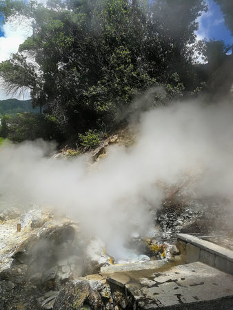 Furnas Fumarolas on Sao Miguel Island in the Azores archipelagoの写真素材