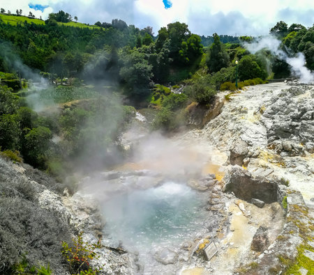 Furnas Fumarolas on Sao Miguel Island in the Azores archipelagoの写真素材