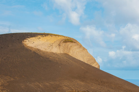 The Capelinhos volcano was born at sea, in the parish of Capelinhos, in Faial Island, Azores and its activity extended from September 1957 to October 1958の写真素材