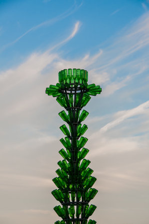 Green tree made with glass bottles. artistic conceptの写真素材