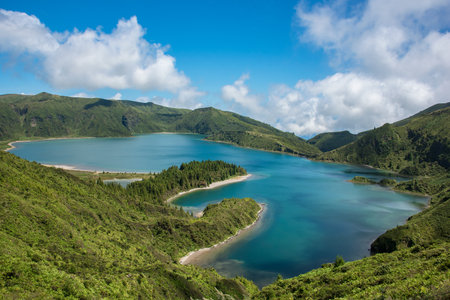 Fogo Lagoon on Sao Miguel Island in Azoresの写真素材