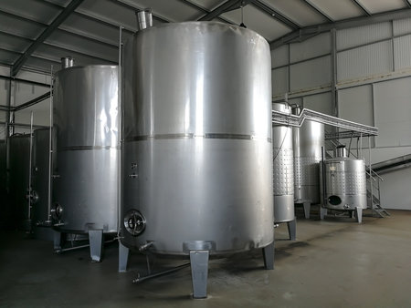Stainless steel tanks of wineの写真素材