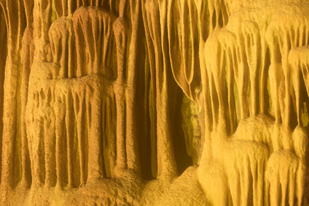 Stalactites and stalagmites in a cave in Portugalの写真素材