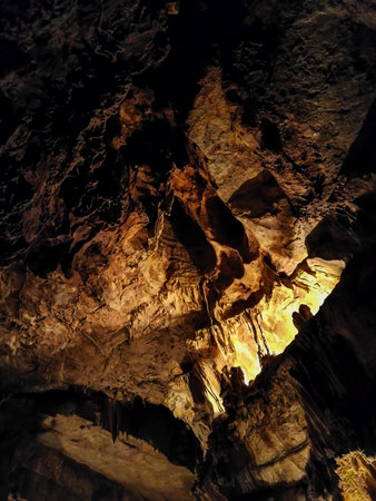 Stalactites and stalagmites in a cave in Portugalの写真素材