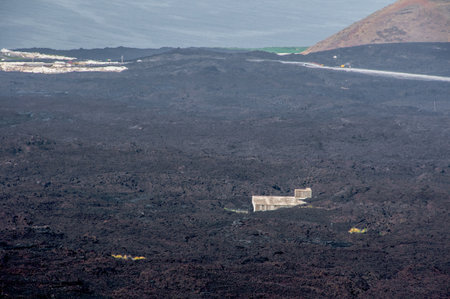 Solidified volcanic lava stream from the Cumbre Vieja volcano on the island of La Palmaの写真素材