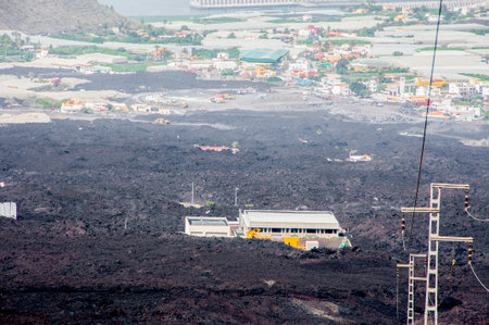 Solidified volcanic lava stream from the Cumbre Vieja volcano on the island of La Palmaの写真素材