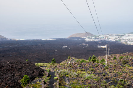 Solidified volcanic lava stream from the Cumbre Vieja volcano on the island of La Palmaの写真素材