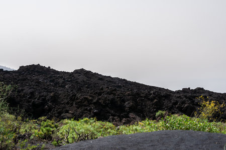 Solidified volcanic lava stream from the Cumbre Vieja volcano on the island of La Palmaの写真素材