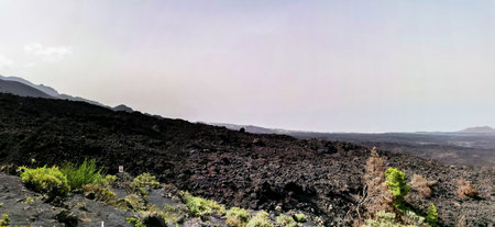 Solidified volcanic lava stream from the Cumbre Vieja volcano on the island of La Palmaの写真素材