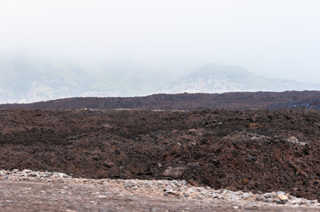 Solidified volcanic lava stream from the Cumbre Vieja volcano on the island of La Palmaの写真素材
