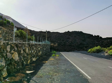 Solidified volcanic lava stream from the Cumbre Vieja volcano on the island of La Palmaの写真素材