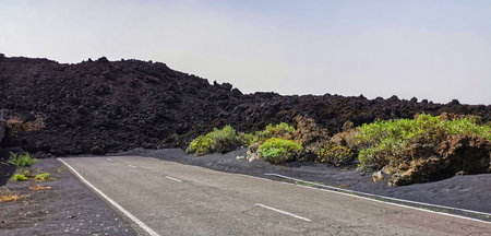 Solidified volcanic lava stream from the Cumbre Vieja volcano on the island of La Palmaの写真素材