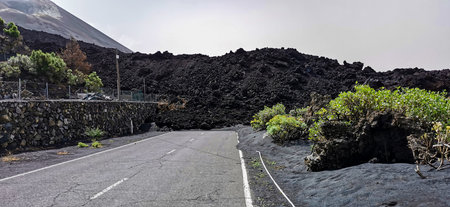 Solidified volcanic lava stream from the Cumbre Vieja volcano on the island of La Palmaの写真素材