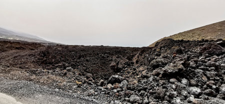 Solidified volcanic lava stream from the Cumbre Vieja volcano on the island of La Palmaの写真素材