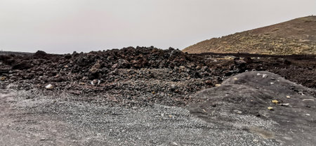 Solidified volcanic lava stream from the Cumbre Vieja volcano on the island of La Palmaの写真素材