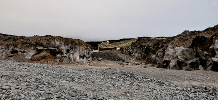 Solidified volcanic lava stream from the Cumbre Vieja volcano on the island of La Palma