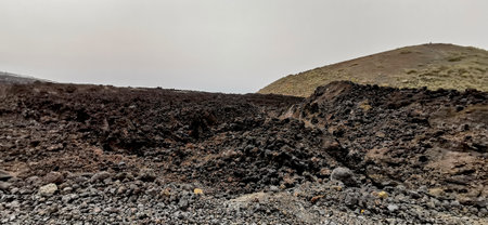 Solidified volcanic lava stream from the Cumbre Vieja volcano on the island of La Palmaの写真素材