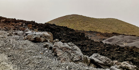 Solidified volcanic lava stream from the Cumbre Vieja volcano on the island of La Palmaの写真素材