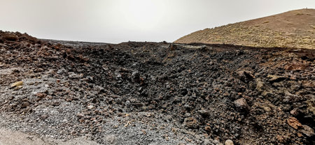 Solidified volcanic lava stream from the Cumbre Vieja volcano on the island of La Palmaの写真素材