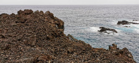 Solidified volcanic lava stream from the Cumbre Vieja volcano on the island of La Palmaの写真素材