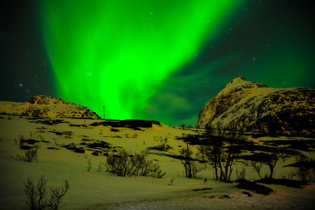 Northern lights in the skies of Norwayの写真素材