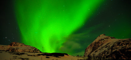 Northern lights in the skies of Norwayの写真素材
