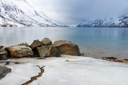 Snowy landscape in Norwayの写真素材