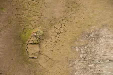 The Ponsul River is a affluent of the Tejo River, in Portugal, and is a very large river. At this time it is completely dry, without water and with its bed cracked. Climate changeの写真素材