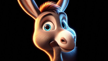 Little donkey isolated on black background with studio lightingの素材