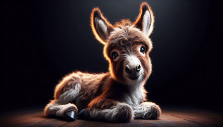 Little donkey isolated on black background with studio lightingの素材