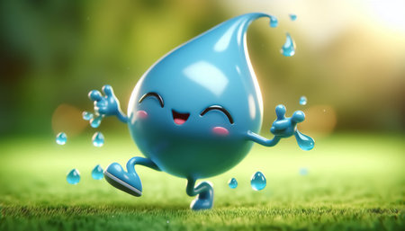Funny water drop cartoon smiling. World Water Dayの素材