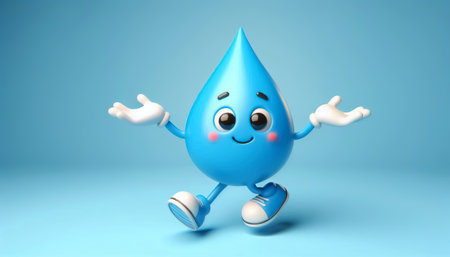 Funny water drop cartoon smiling. World Water Dayの素材