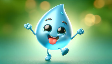 Funny water drop cartoon smiling. World Water Dayの素材