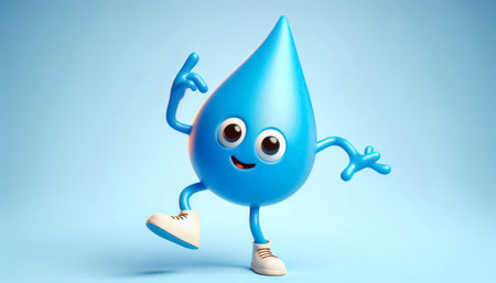 Funny water drop cartoon smiling. World Water Dayの素材